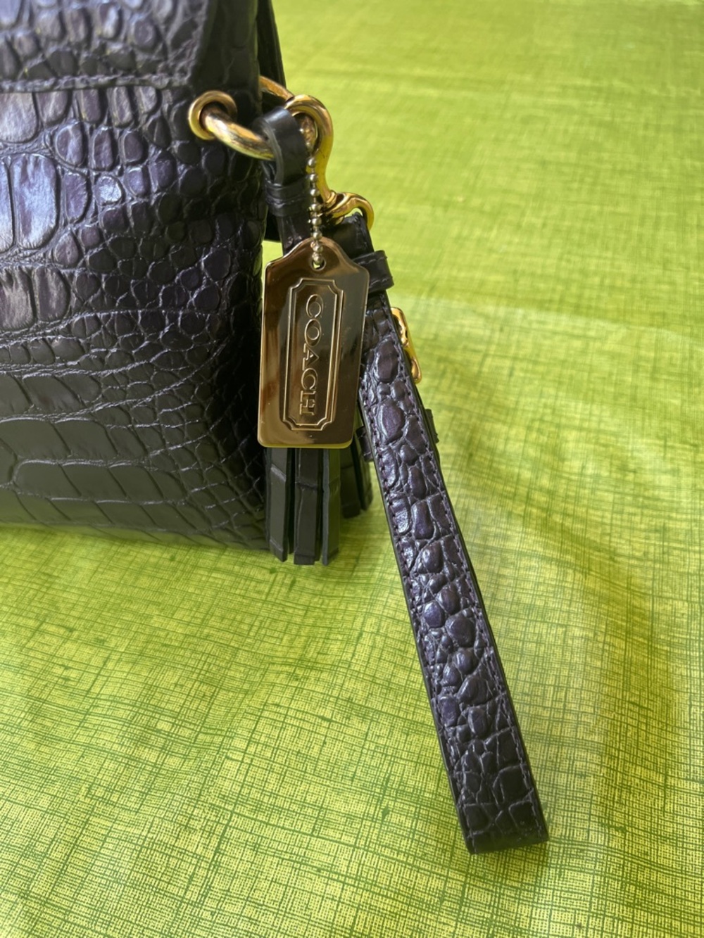 Coach Purple Croc-Embossed Leather Clutch with Gold-Tone Hardware - Picture 7 of 7